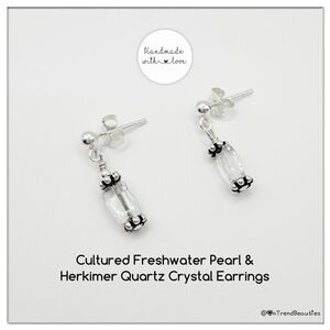 Quartz Crystal and .925 Sterling Silver Bali Bead Earrings